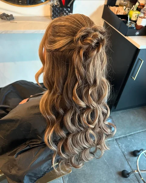 Twisted Knot Half Up with Loose Curls