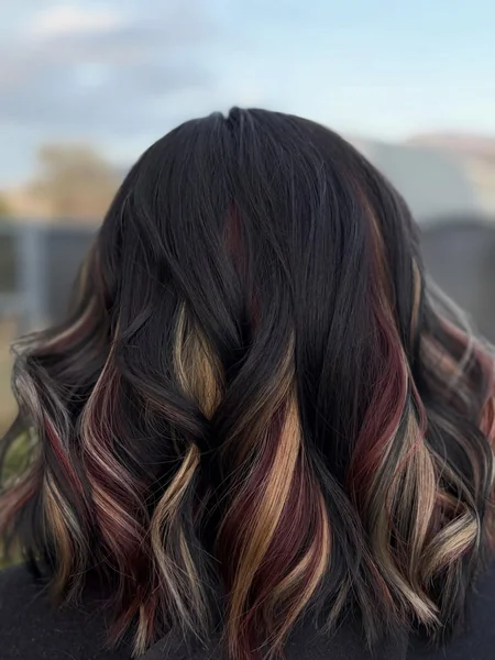 Dark Calico Hair with Burgundy & Blonde Peekaboo