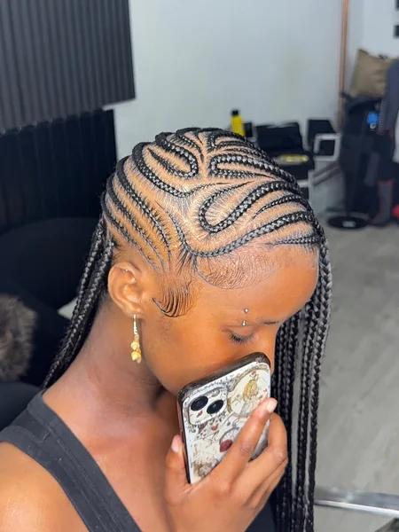 Lemonade Braids with Swirl Cornrow Design