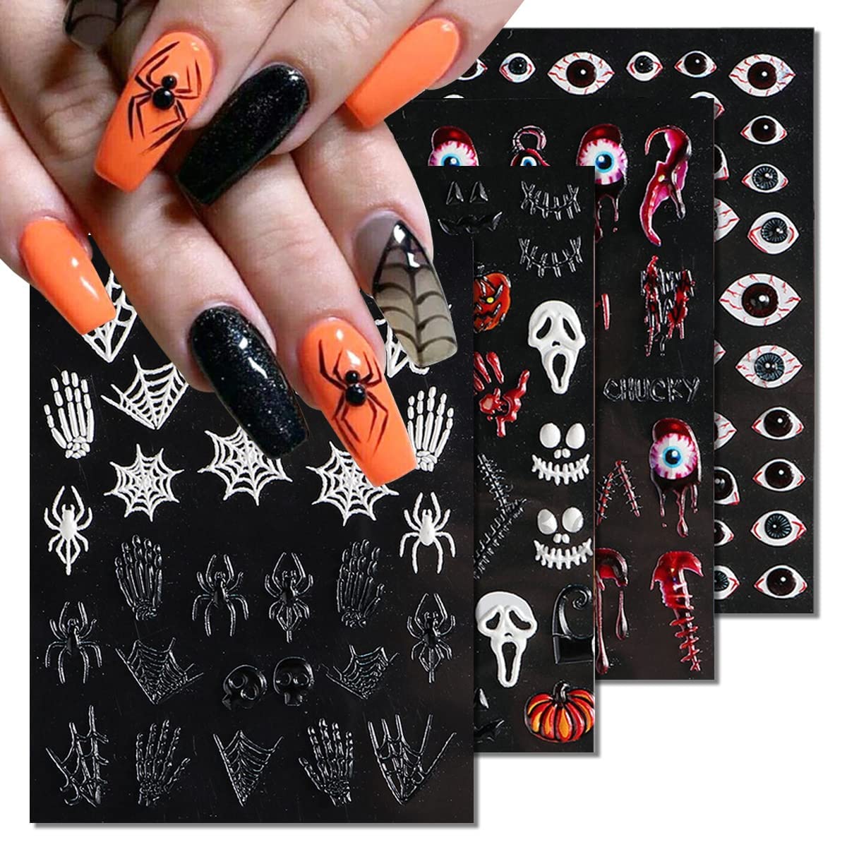Amazon.com: Calcomanías de uñas 5D para Halloween, cabeza de ...