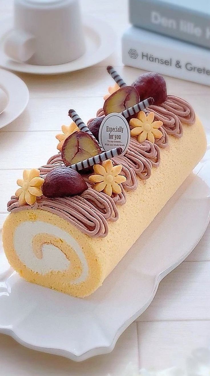 Delicious Cake Roll with Fruit and Chocolate Toppings