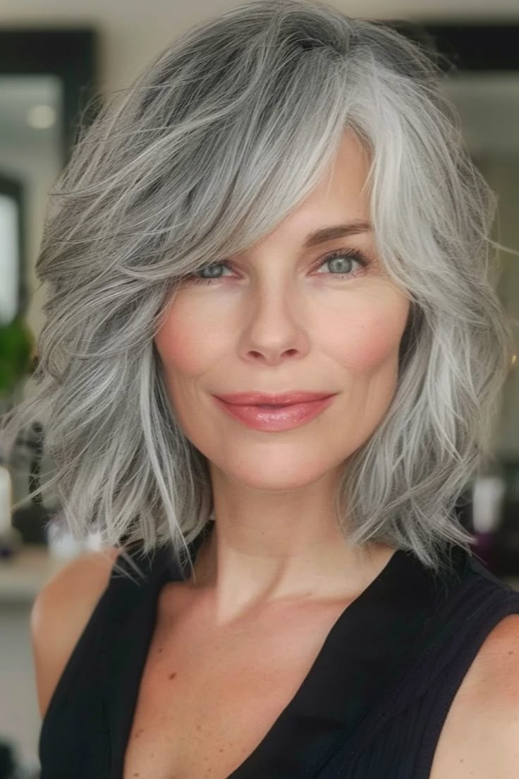 30 Absolutely Stunning Gray Hairstyles With Bangs For Women Over 60