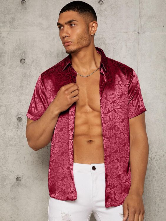 Men's satin shirt short-sleeve Men's satin shirt short-sleeve