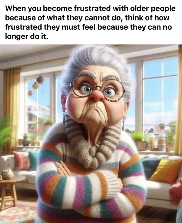 This may contain: an older woman with glasses and a sweater