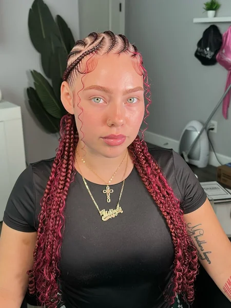 Pink Knotless Braids with Curly Ends