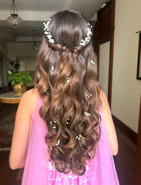Curly Half-Up Twist with Baby's Breath