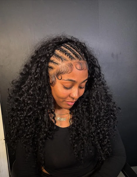 Curly Quick Weave with Side Cornrows
