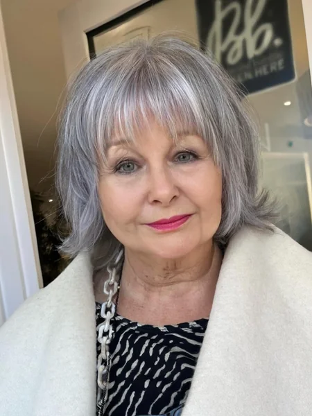 Grey Shag Bob with Full Bangs