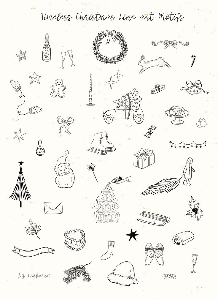 This may contain: an image of christmas items drawn in black and white