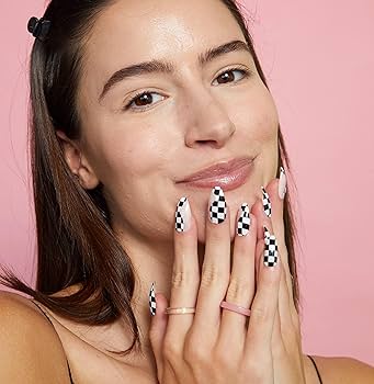 Amazon.com: PaintLab Press-On Nails Manicure Kit, Checkmate - Almond, 30-Piece Set, Long-Lasting Fake Nails with Glue, File, Prep Pad & Cuticle Stick : Beauty & Personal Care