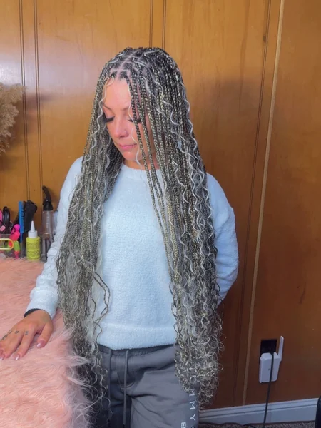 Long Boho Braids in Silver and Grey Tones