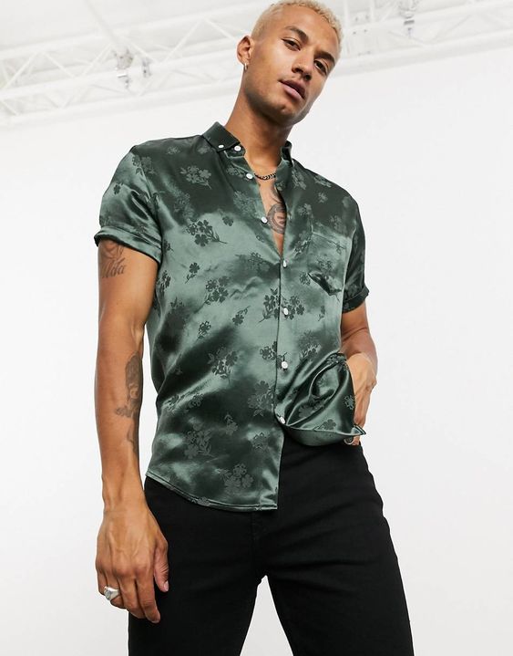 Satin print shirt men Satin print shirt men