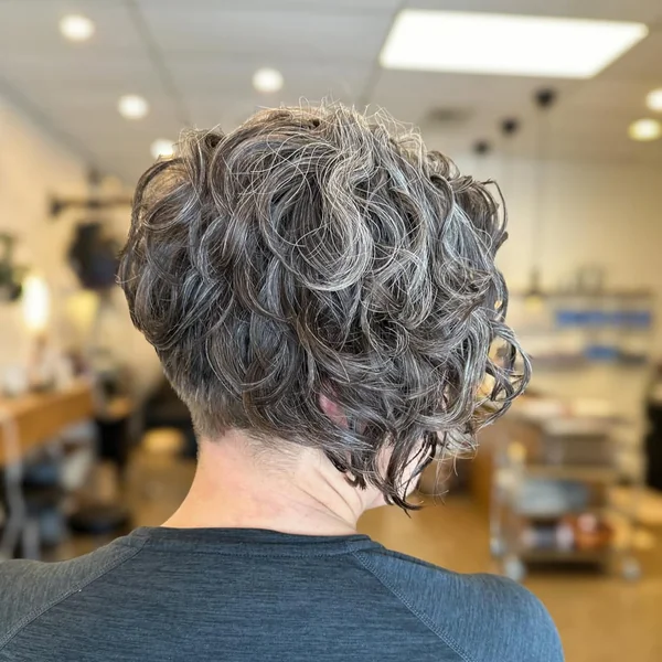 Asymmetrical Curly Pixie Bob with Natural Gray Blend