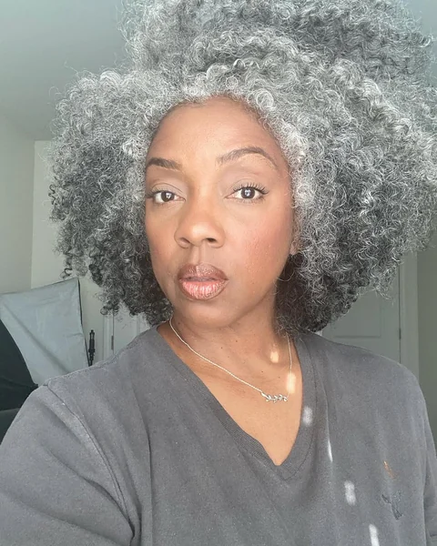 Beautiful Voluminous Gray Afro-Textured Curls