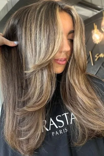 Beige Blonde Layers with a Polished Blowout