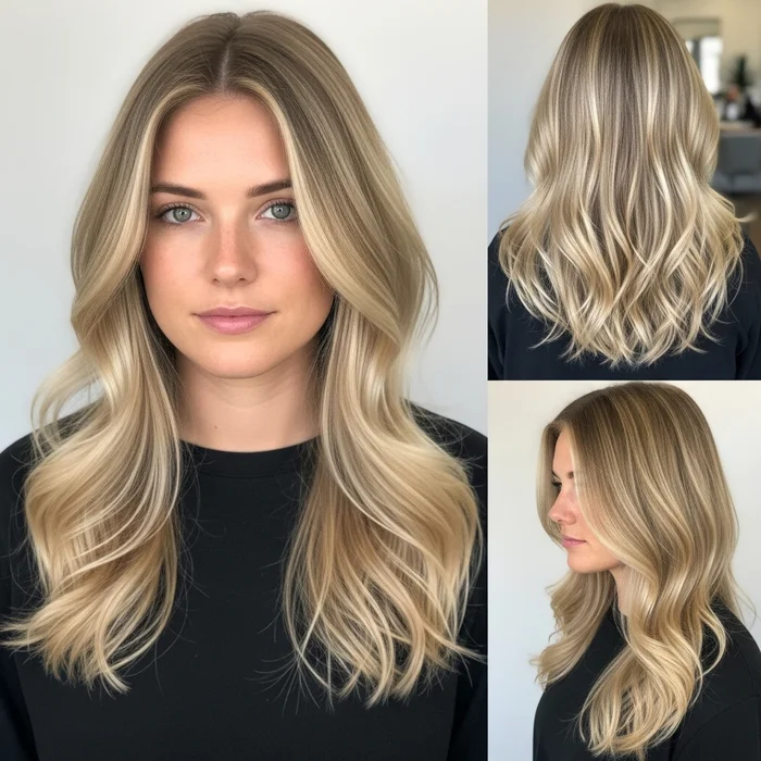 Beige Blonde Soft Waves With Face Framing Highlights