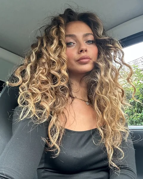 Blonde Balayage Defined Long Curls with Volume