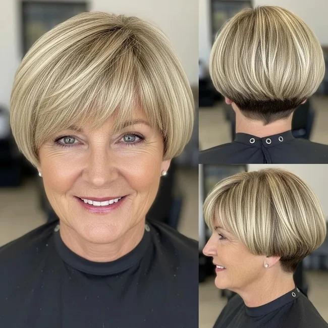 Blonde Bowl Cut with Dark Undertones
