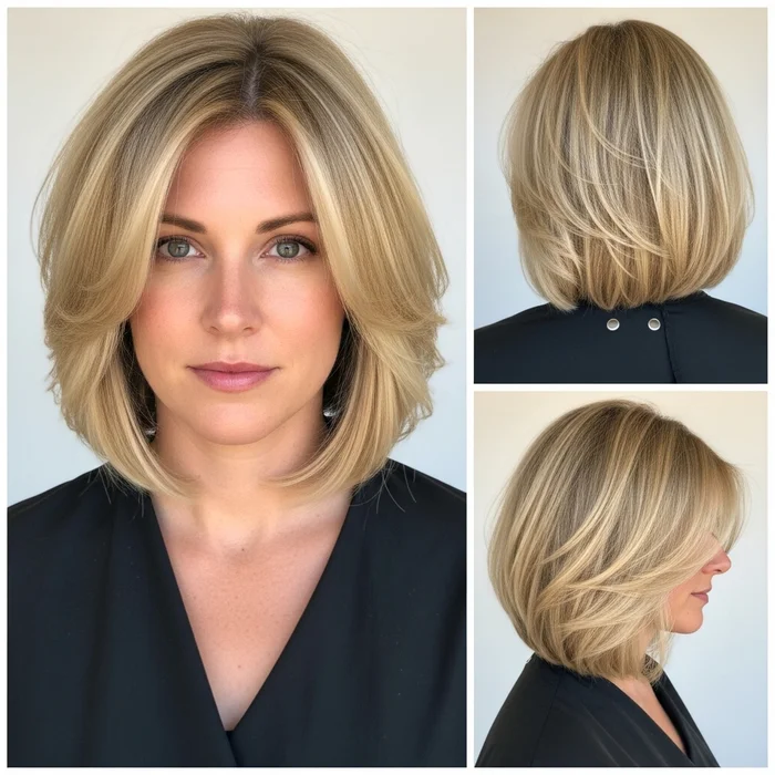 Blonde shoulder- length Layered Bob with Volume