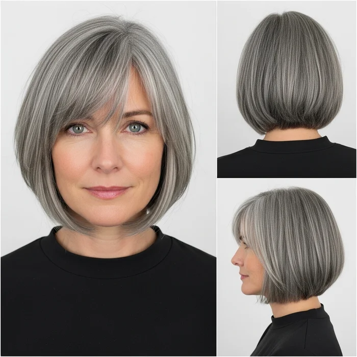 Blunt Gray Bob With Wispy Bangs