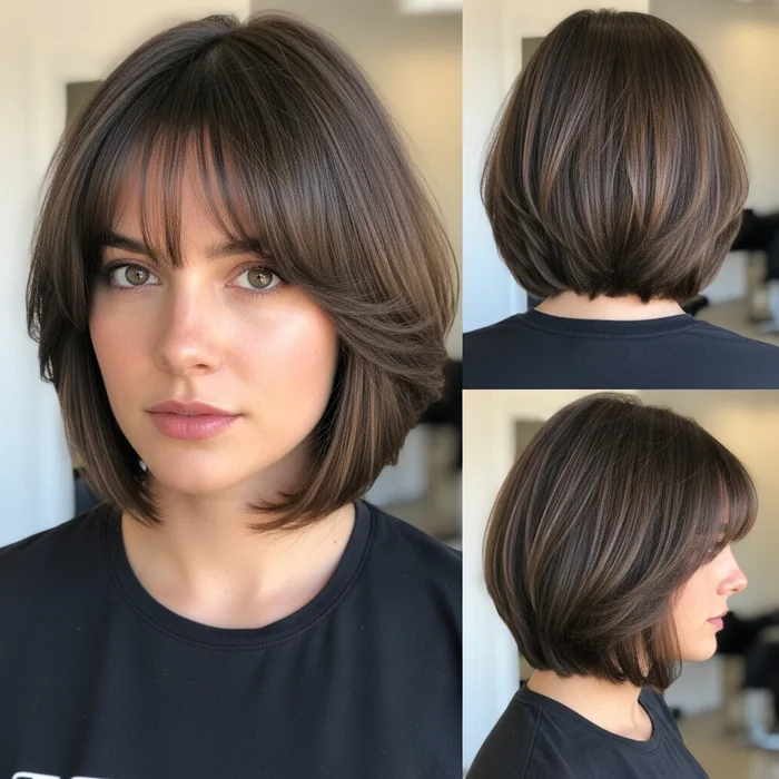 Blunt Layered Bob with Bangs for Fine Hair