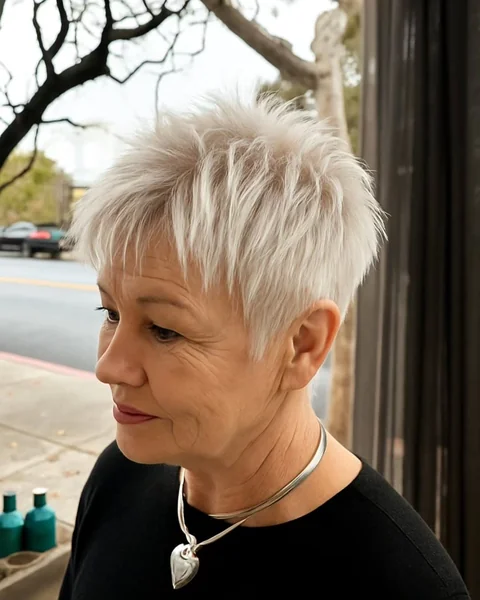 Bold Spiky White Pixie with Feathered Texture