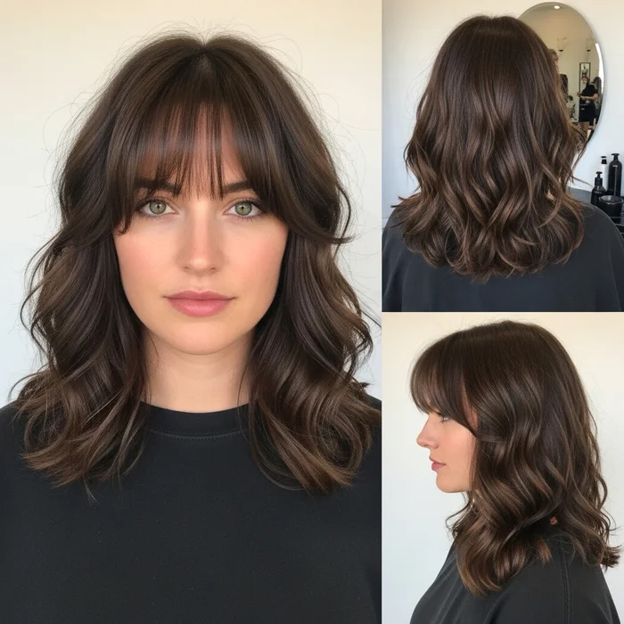 Bouncy Brown Waves With Soft Bangs