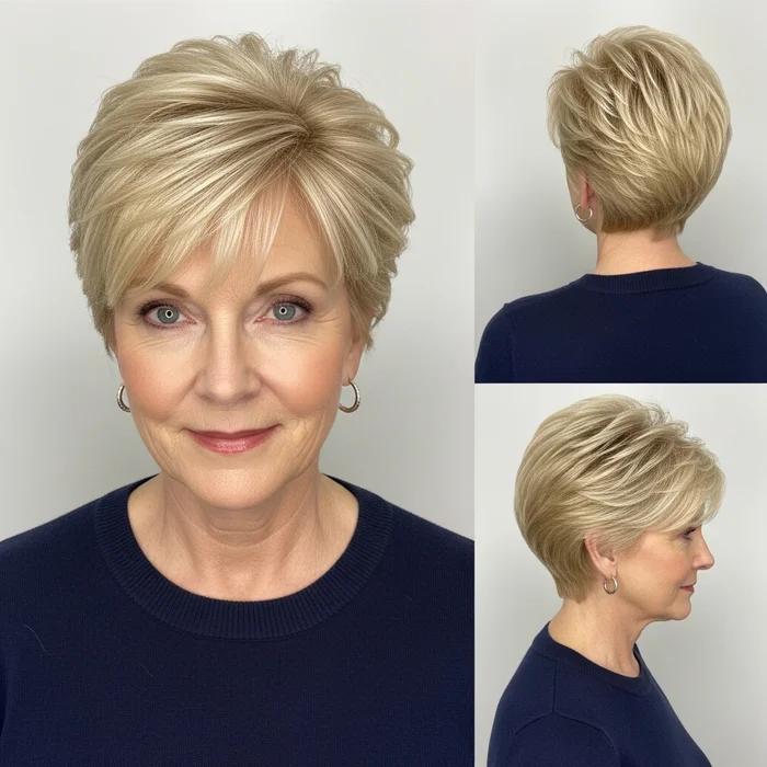 Bright Blonde Pixie with Stacked Back for Women Over 50