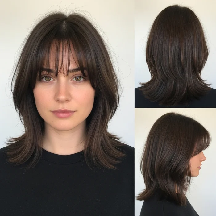 Brunette Lob with Wispy Bangs