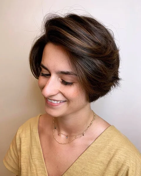 Brunette Pixie Bob with Voluminous Choppy Texture