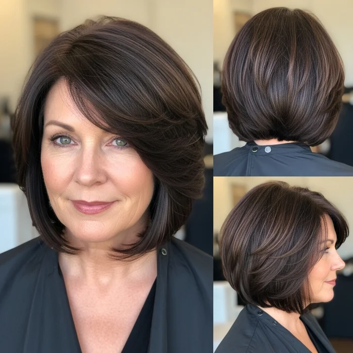 Brunette Stacked Layered Straight Bob