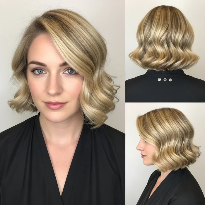 Buttery Blonde Hollywood Waves Bob