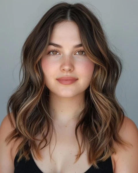 Caramel Highlighted Long Waves with Money Piece