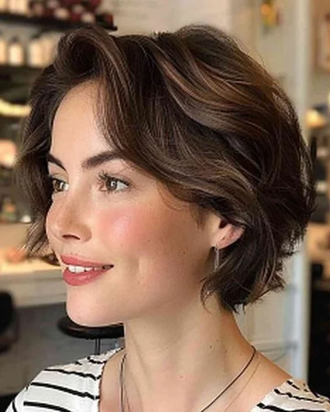 Chic Voluminous Wavy Bob for Thick Hair