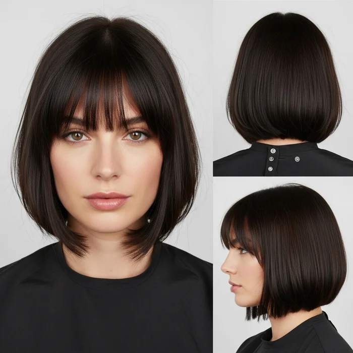 Chin-Length Blunt Bob With Piecey Bangs