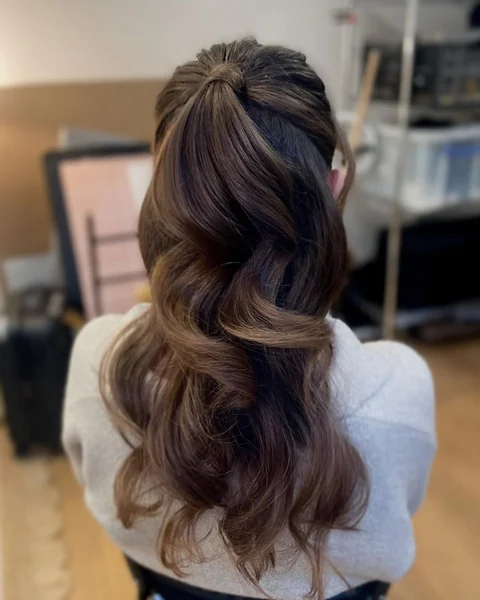 Chocolate Half-Up Ponytail with Loose Waves