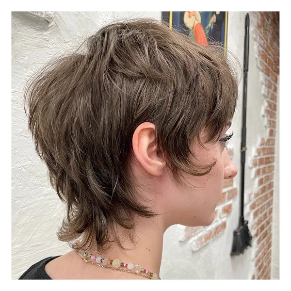 Choppy Brunette Pixie-Shag with Textured Waves