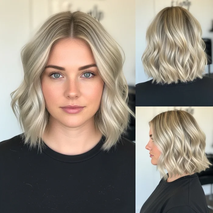 Cool-Toned Blonde Wavy Blunt Bob