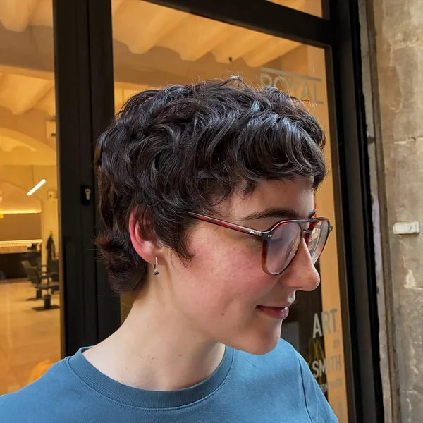 Curly Dark Pixie with Natural Wavy Texture