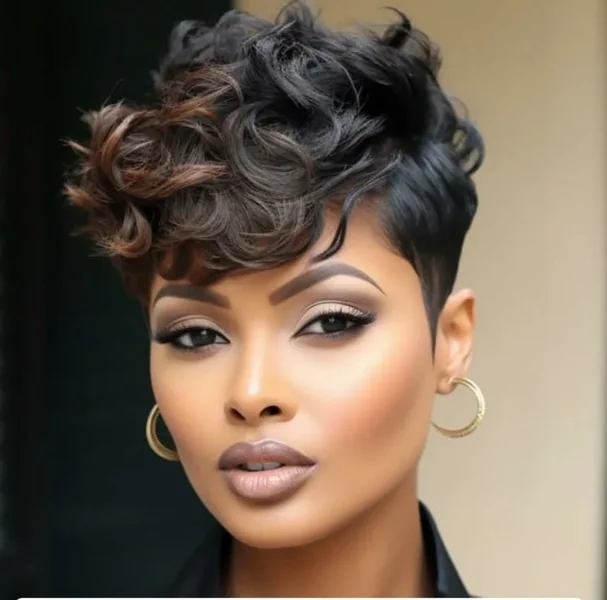 Curly Mohawk Pixie Voluminous Waves with Fade
