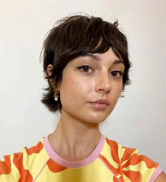 Dark Brown Piecey Pixie Shag with Bangs