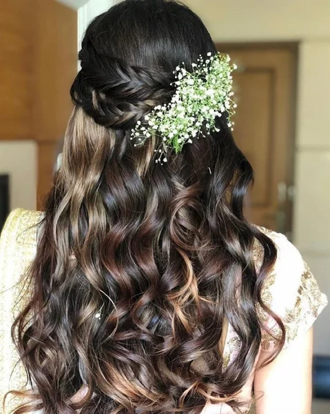 Dark Brunette Braided Half-Up Long Waves