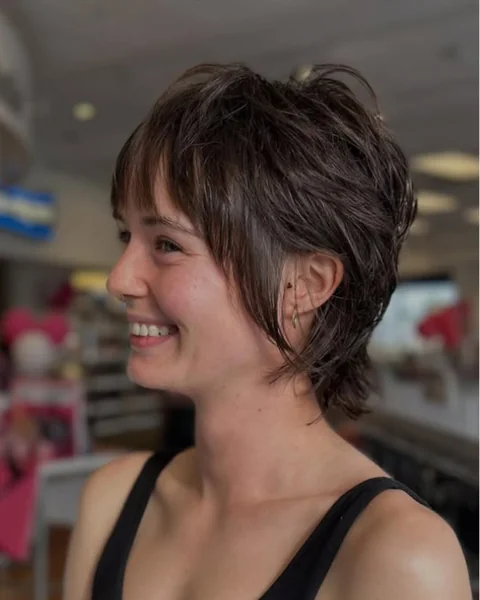 Dark Shaggy Pixie with Ragged Choppy Layers