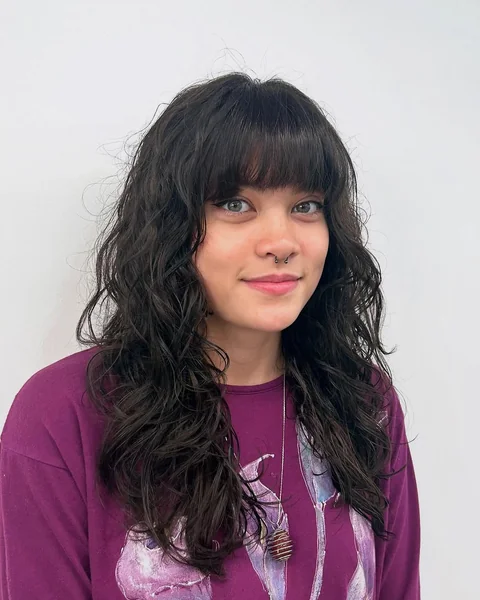 Deep Brunette Shaggy Waves with Choppy Fringe