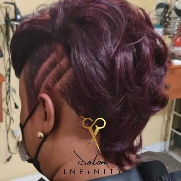 Deep Burgundy Undercut with Textured Waves