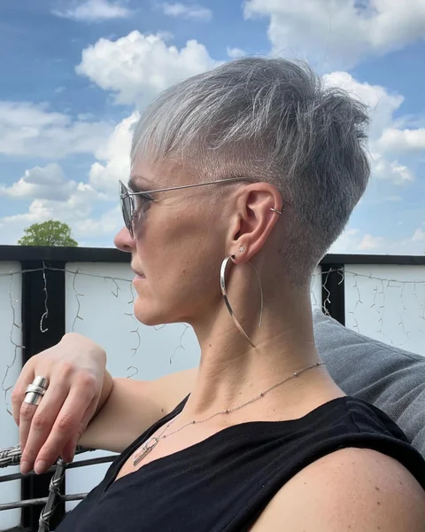 Edgy Silver Pixie with Undercut and Texture