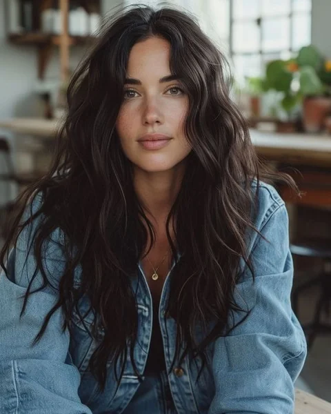 Effortless Long Wavy Layers for Thick Brunette Hair