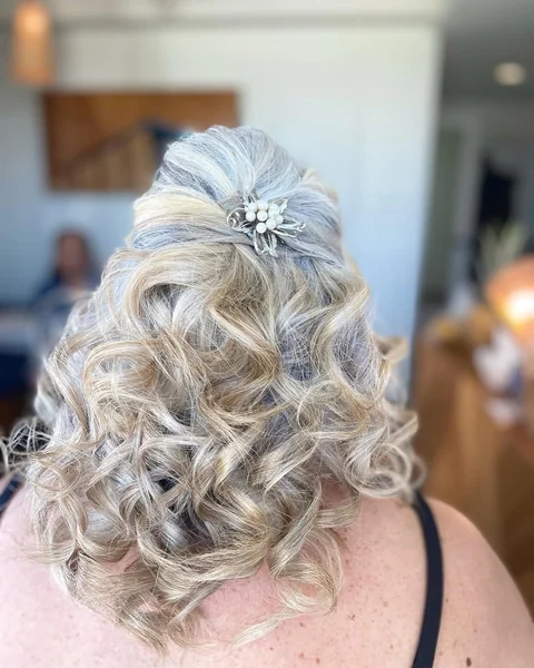 Elegant Half-Up Curls with Blonde and Silver Tones