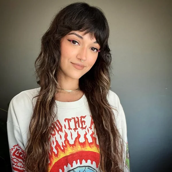 Extra-Long Brunette Shag with High Volume Layers
