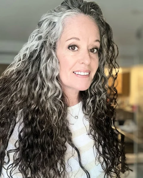 Extra Long Dark Curls with Stunning Silver Streaks